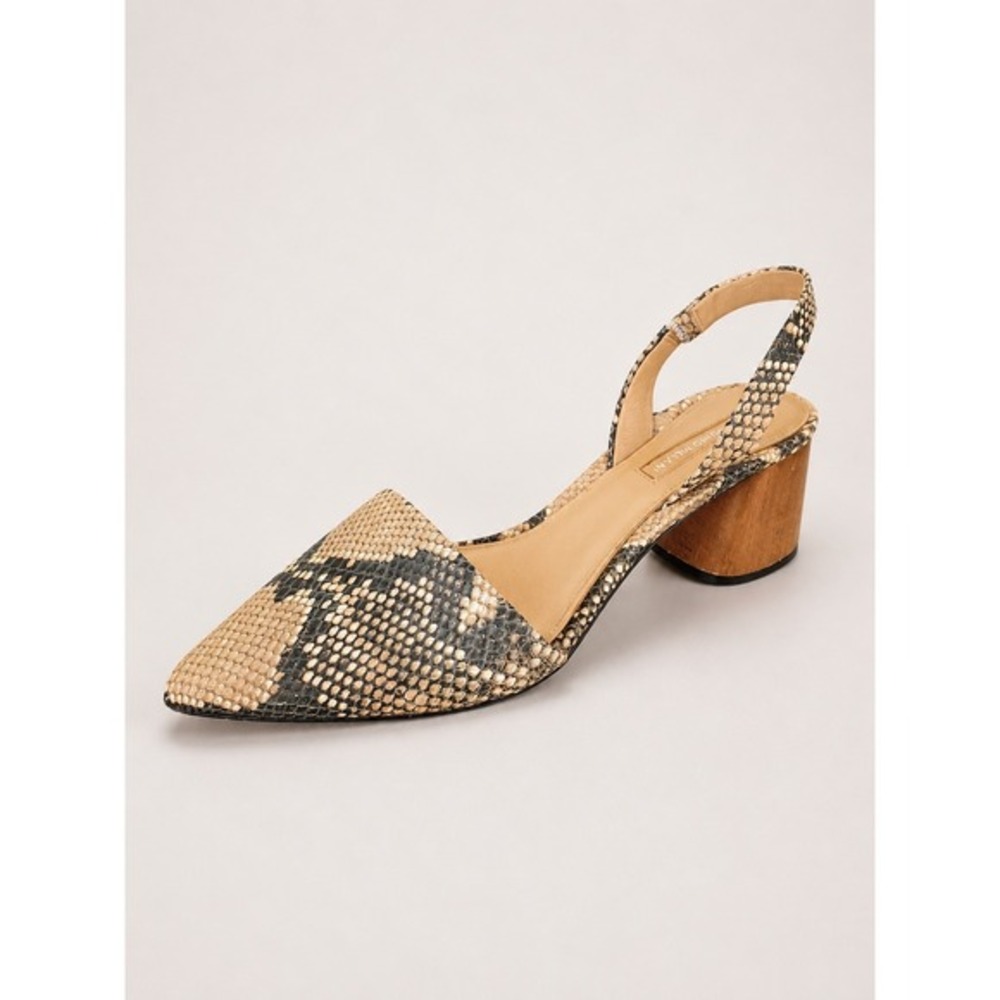 Antonio Melani Snakeskin Slingback Chunky Block Heels Women 9.5M Tan All Leather
